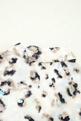 Leopard Print Buttoned Front 3/4 Sleeve Tiered Ruffled Hem Dress