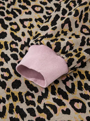 Leopard Print Contrast Edge Long Sleeve Pullover Shorts Set