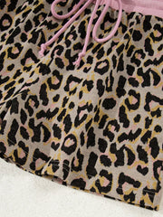 Leopard Print Contrast Edge Long Sleeve Pullover Shorts Set