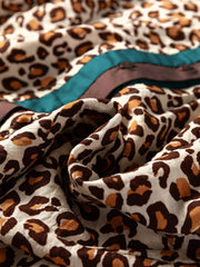 Leopard Print Contrast Frilled Trim Button Down V Neck Shirt