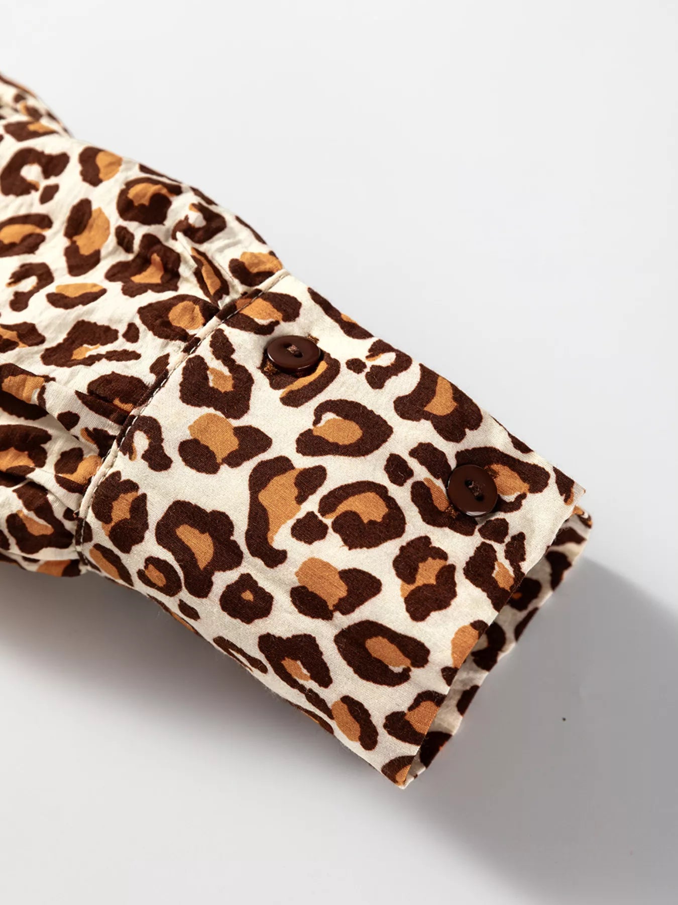 Leopard Print Contrast Frilled Trim Button Down V Neck Shirt