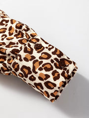 Leopard Print Contrast Frilled Trim Button Down V Neck Shirt