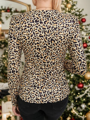 Leopard Print Cutout Long Sleeve T-Shirt