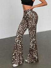 Leopard Print High Waist Flare Pants Red / S