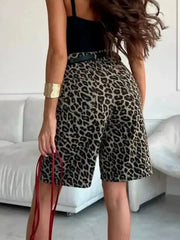 Leopard Print High-Waisted Casual Shorts