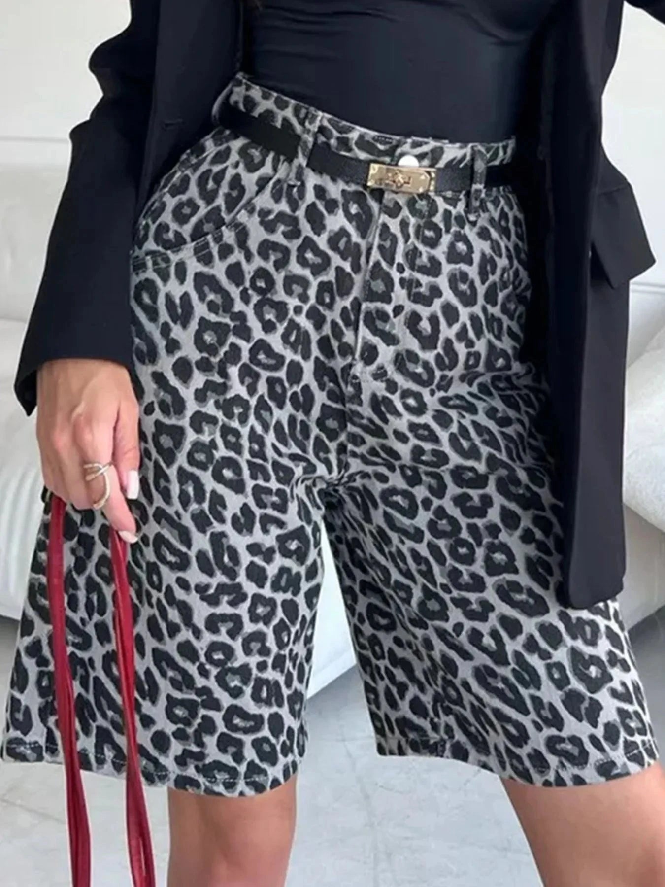 Leopard Print High-Waisted Casual Shorts