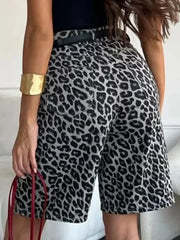 Leopard Print High-Waisted Casual Shorts