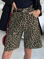 Leopard Print High-Waisted Casual Shorts Brown / S