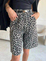 Leopard Print High-Waisted Casual Shorts Dark Gray / S