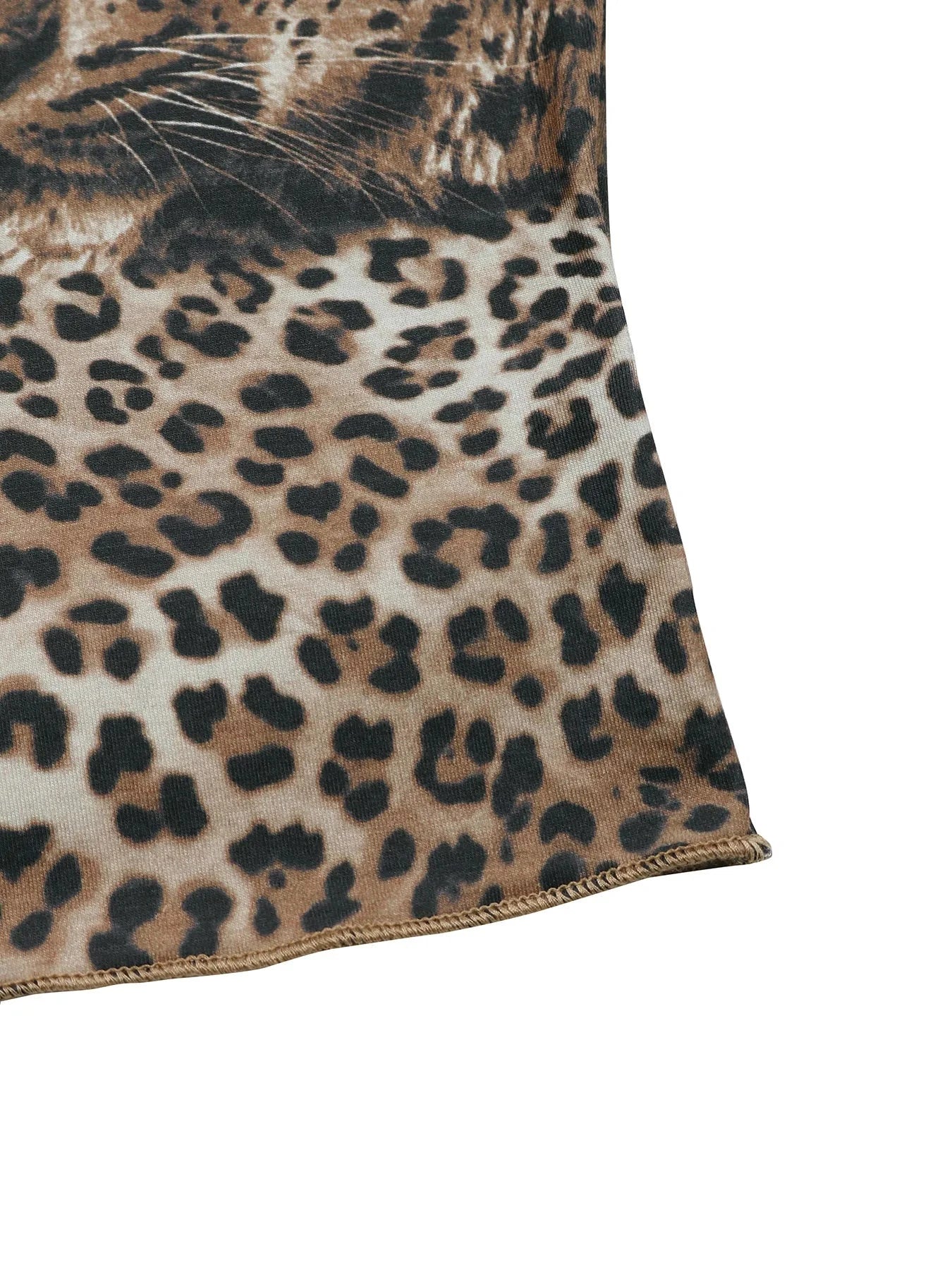 Leopard Print Long Sleeve Fitted T-Shirt