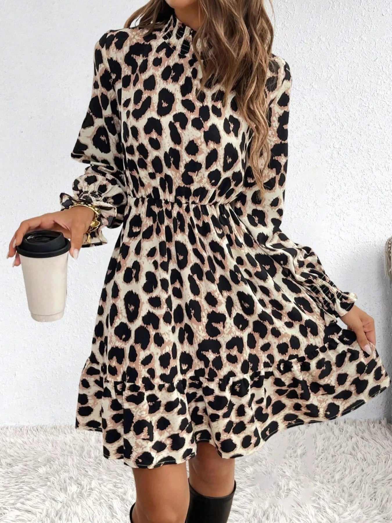 Leopard Print Long Sleeve Mini Dress