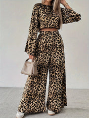 Leopard Print Long Sleeve Top and Pants Set