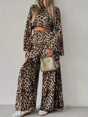 Leopard Print Long Sleeve Top and Pants Set
