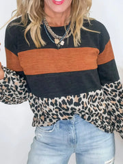 Leopard Print Patchwork Long Sleeve Blouse