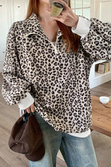 Leopard Print Quarter-Zip Sweatshirt Leopard / S