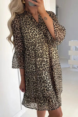 Leopard Print Relaxed Fit Notched Dress