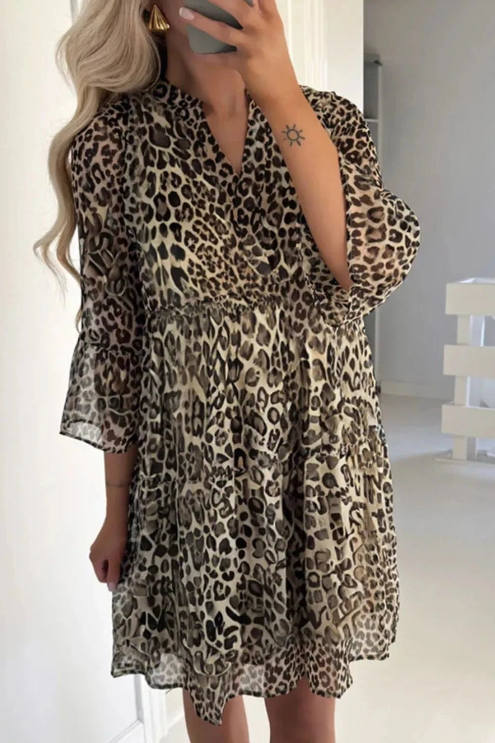 Leopard Print Relaxed Fit Notched Dress Leopard / S