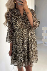 Leopard Print Relaxed Fit Notched Dress Leopard / S