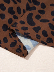 Leopard Print Ruffled Puff Sleeve Blouse