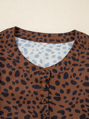 Leopard Print Ruffled Puff Sleeve Blouse