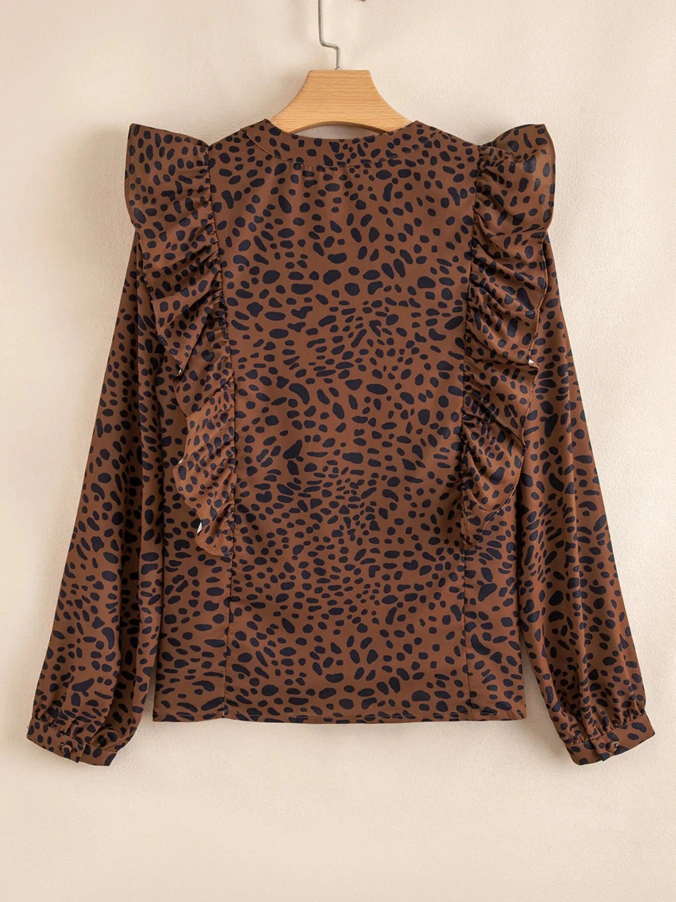 Leopard Print Ruffled Puff Sleeve Blouse
