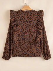 Leopard Print Ruffled Puff Sleeve Blouse