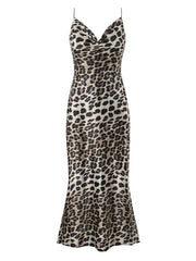 Leopard Print Satin Maxi Dress