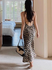 Leopard Print Satin Maxi Dress