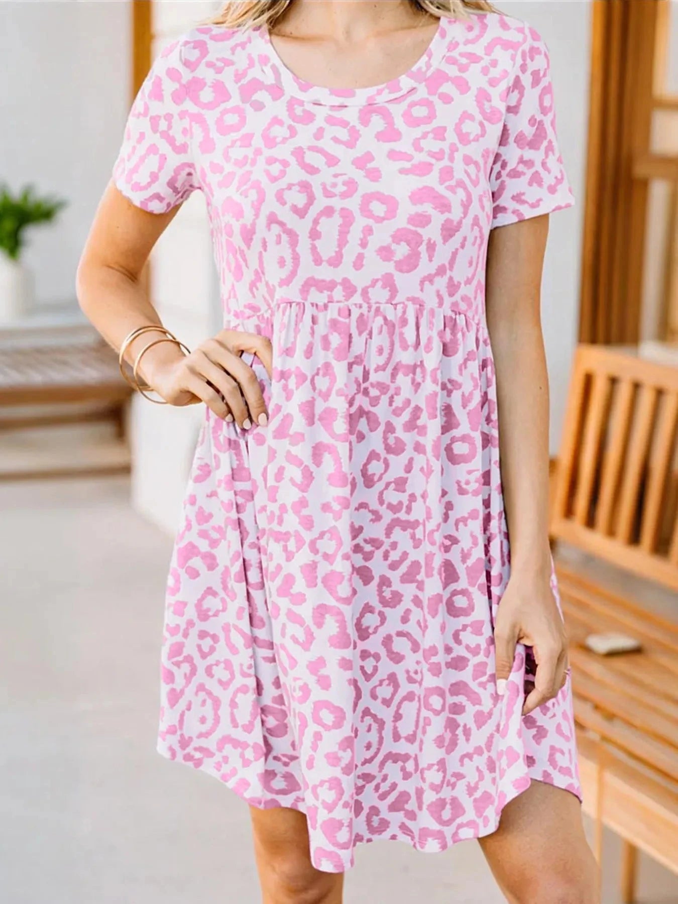 Leopard Print Short Sleeve Casual Dress