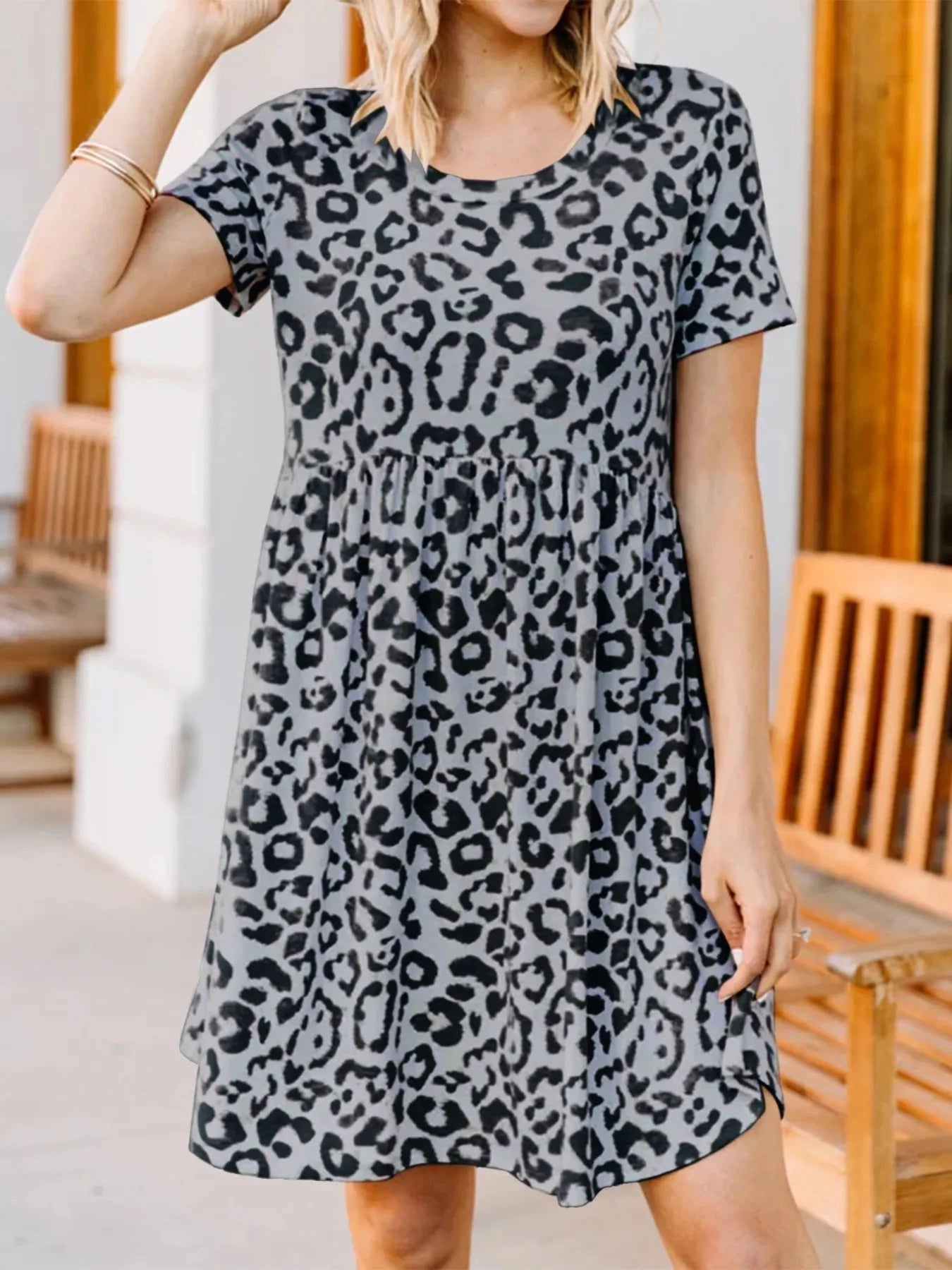 Leopard Print Short Sleeve Casual Dress