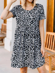 Leopard Print Short Sleeve Casual Dress