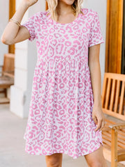 Leopard Print Short Sleeve Casual Dress