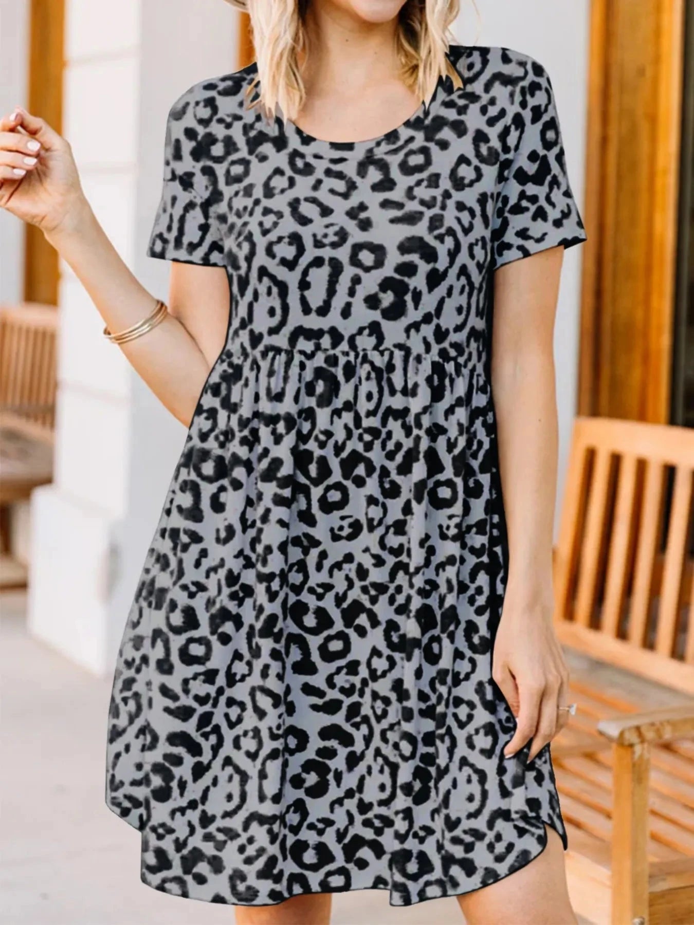 Leopard Print Short Sleeve Casual Dress