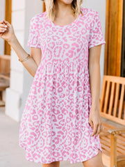 Leopard Print Short Sleeve Casual Dress