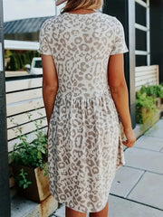 Leopard Print Short Sleeve Casual Dress