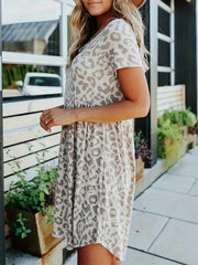 Leopard Print Short Sleeve Casual Dress