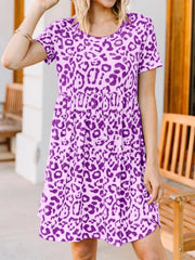 Leopard Print Short Sleeve Casual Dress