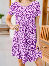 Leopard Print Short Sleeve Casual Dress Lavender / S