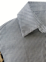 Leopard Print Sleeve Striped Button-Down Shirt