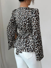 Leopard Print Slit Sleeve Blouse