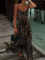Leopard Print Sweetheart Neck Maxi Cami Dress