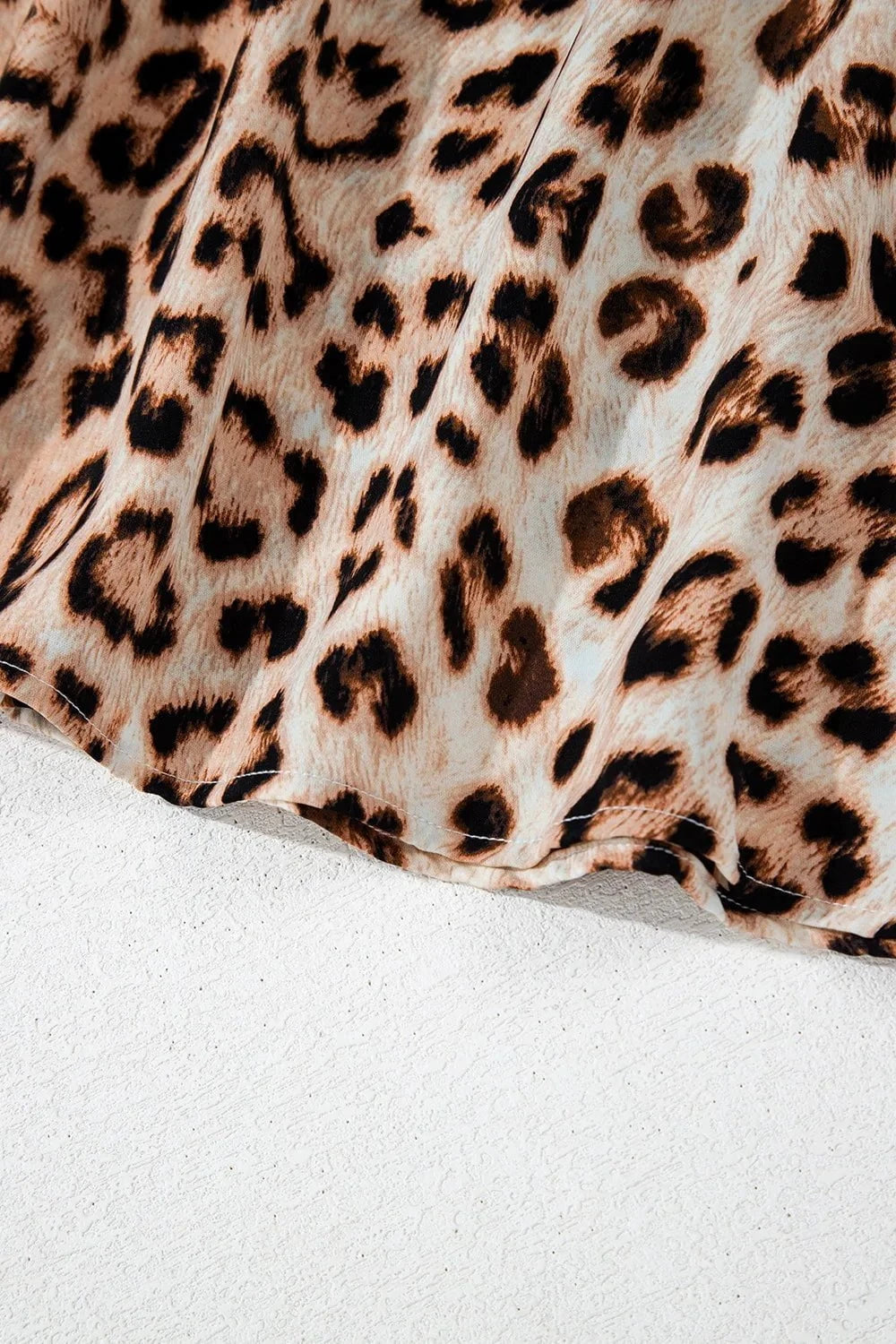 Leopard Print V-Neck Blouse with Contrast Trim