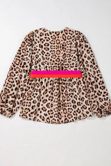 Leopard Print V-Neck Blouse with Contrast Trim
