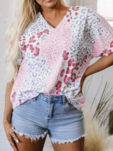 Leopard Print V-Neck Casual Blouse Dusty Pink / S