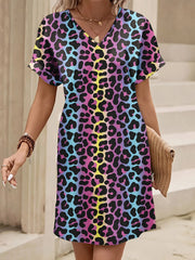 Leopard Print V-Neck Casual Dress