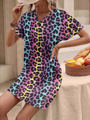 Leopard Print V-Neck Casual Dress Leopard / S
