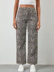 Leopard Print Wide Leg Jeans