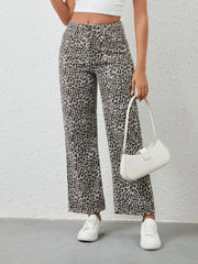 Leopard Print Wide Leg Jeans
