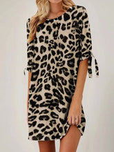 Leopard Round Neck Half Sleeve Dress Khaki / S