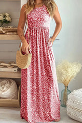 Leopard Round Neck Sleeveless Maxi Dress Dusty Pink / S